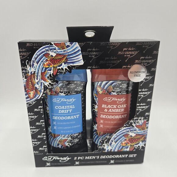 Ed Hardy Deodorant Set Men's 2 Pc Aluminum Free Odor Protection Cruelty Free (1) - Picture 1 of 4